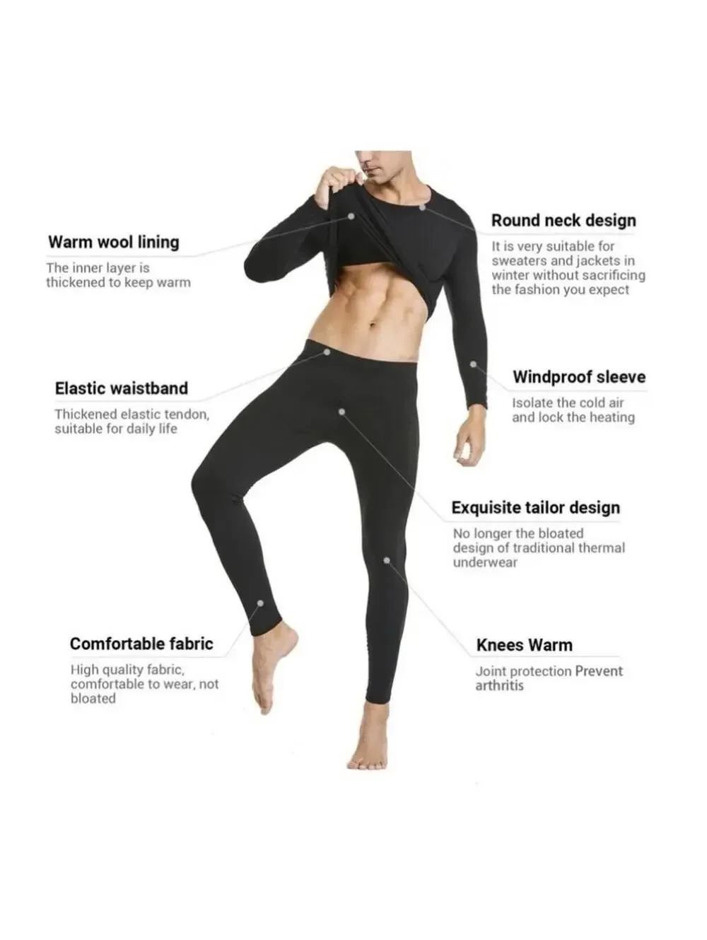 Mens Herobiker Med Thermal Long Johns Set Black (556)